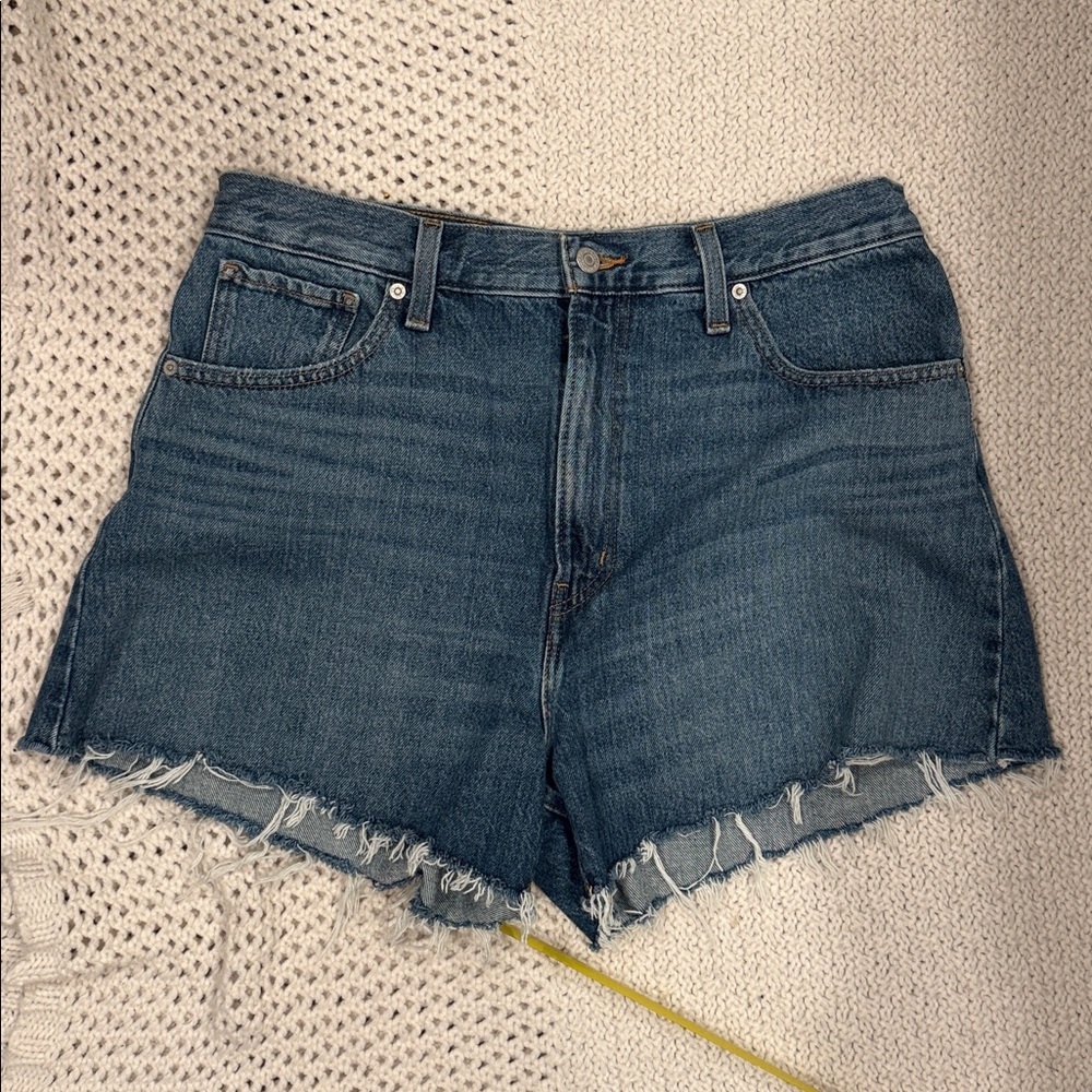 LEVIS aging Waisted Mom  32 Denim Blue Women's Shorts waterless